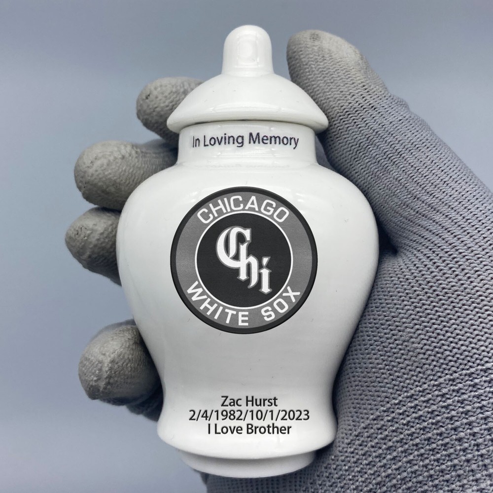 Ceramic Baseball Urn – Chicago White Sox Theme, Custom Text & Number