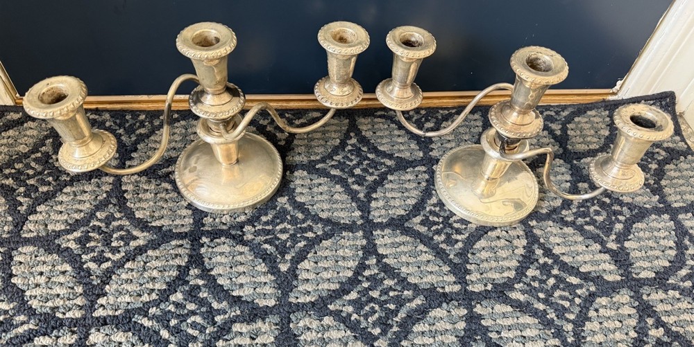 Sheffield Silver Co. Silverplate 3-Arm Candlesticks Pair