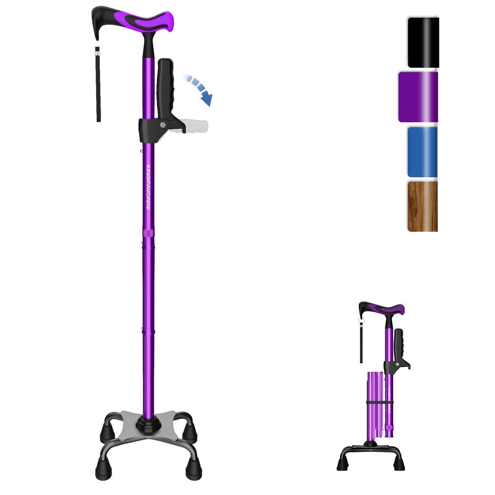 Walking Cane For Women Men Second Handle Foldable Adjustable Quad 4Pronged