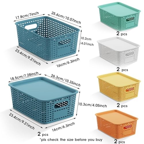 Plastic Storage Basket with Lids Stackable Storage Bins 10 Pack Colorful