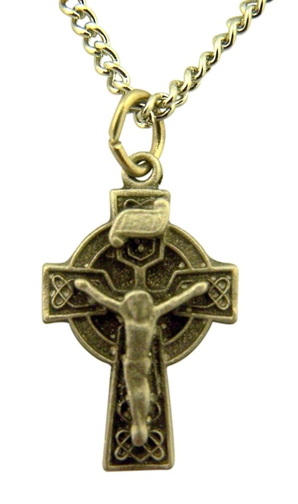 Pewter Celtic High Cross Crucifix with Trinity Knot Design, 7/8 Inch