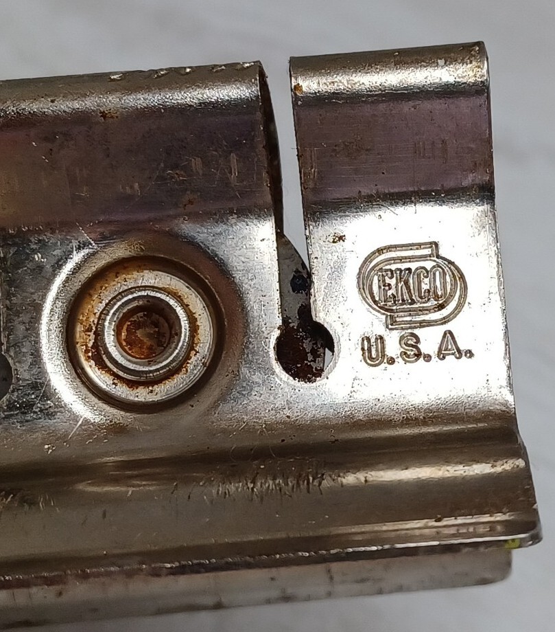 Vintage Ekco Metal Knife Sharpener Pull-Through Black Handle Original Sticker