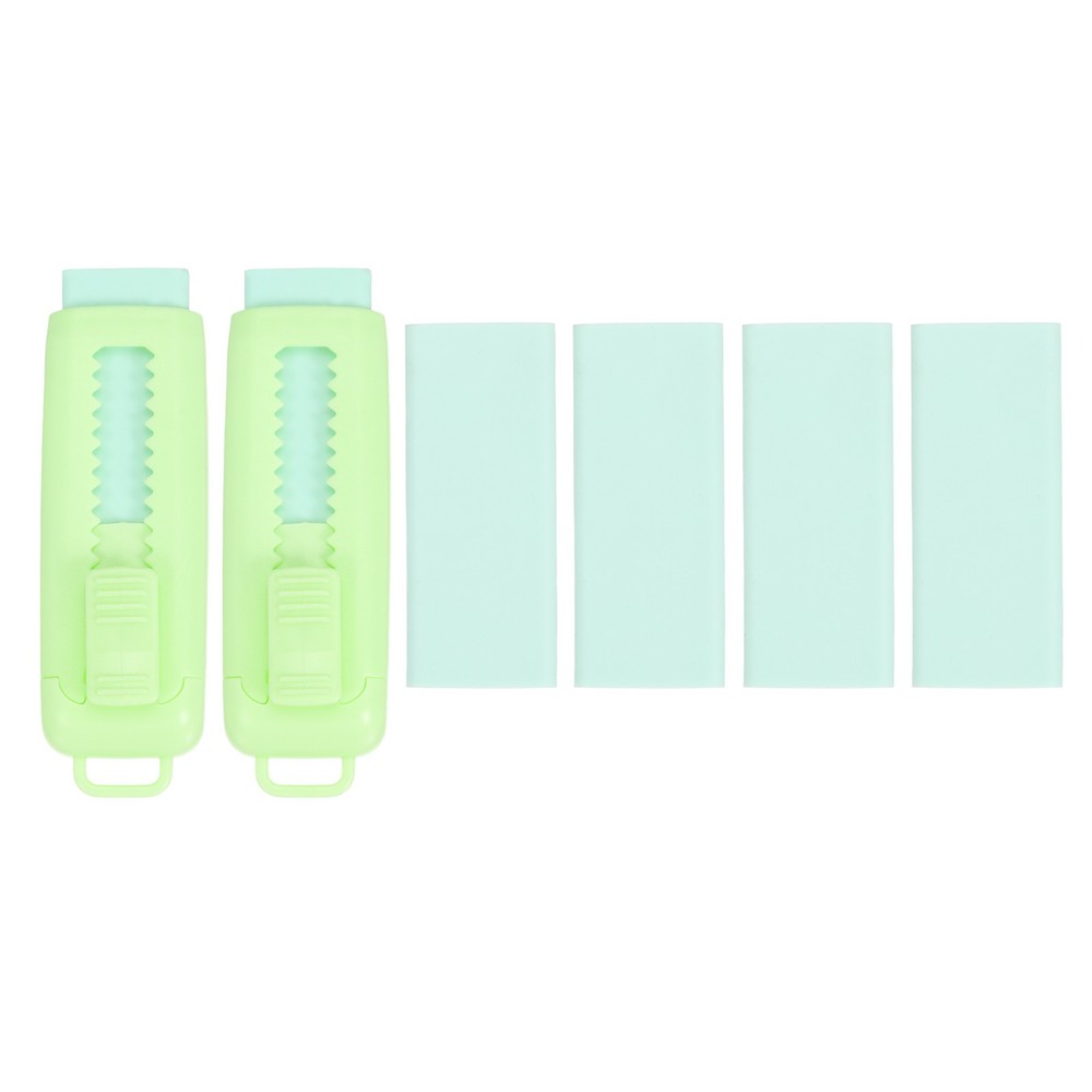 2+4Pack Erasers, Sliding Retractable Eraser Push Pull Cute Pencil Erasers, Green