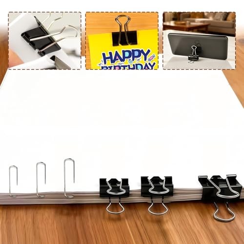 Binder and Paper Clips Set, 340 pcs Assorted Sizes in Container Black&silver