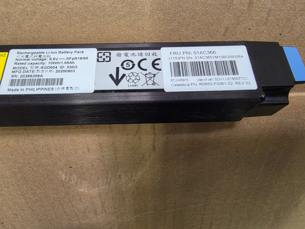IBM P/N 01AC366 01AC365 Node Canister Cache Battery Storwize