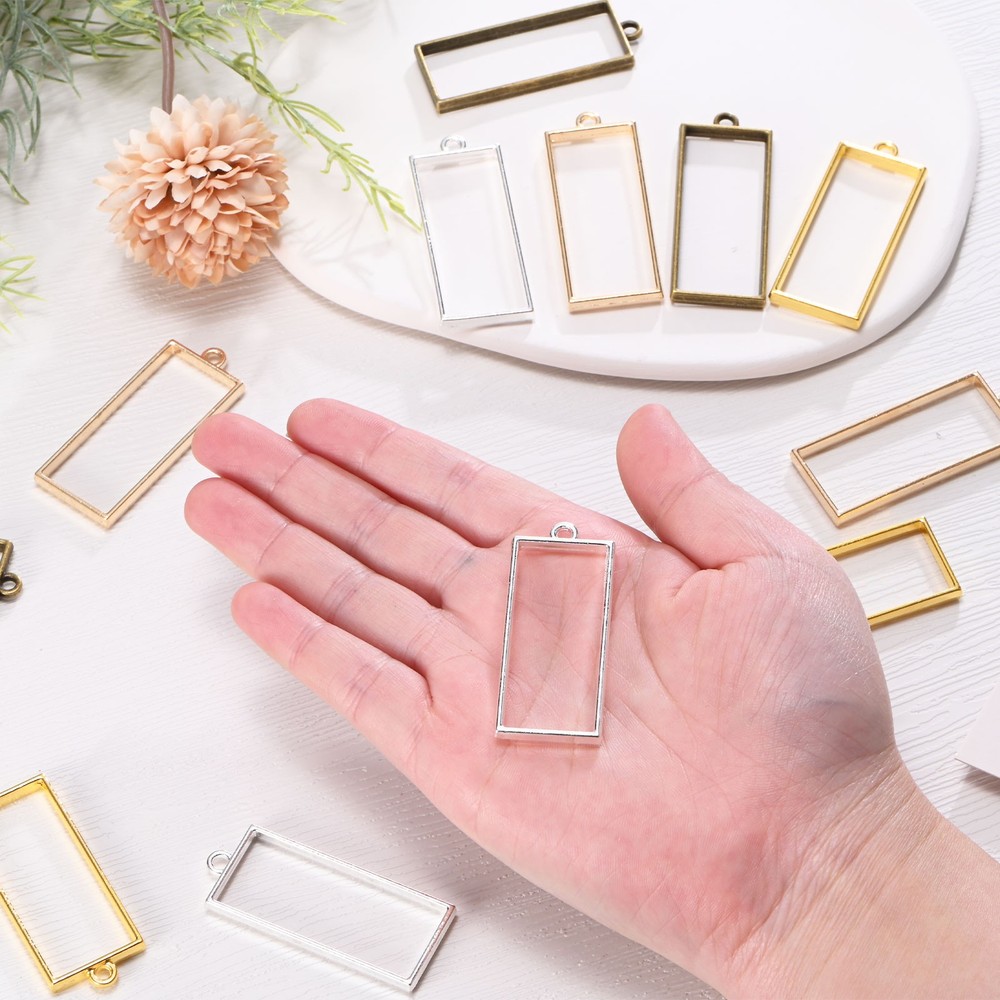 100-Pack Open Bezels, Rectangle Bezel Pendants for Resin[2 Colors]
