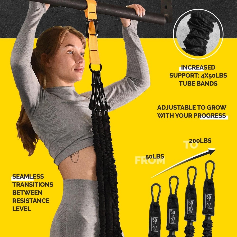 Pull Up Assistance Bands Set - 4 Heavy-Duty Bands, Height Yellow