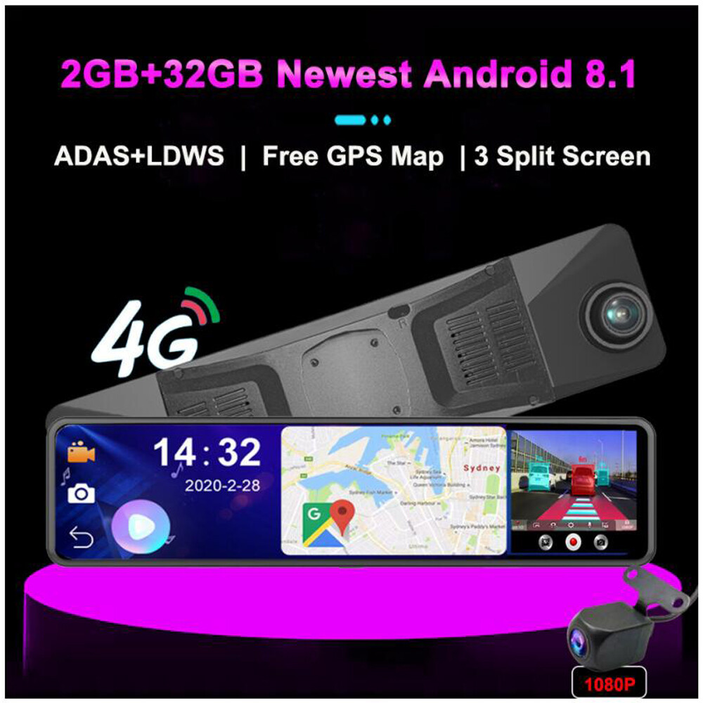 4GB+32GB ROM Car DVR 12" Android 8.1 Rearview Mirror GPS Navigation Dashboad DVR