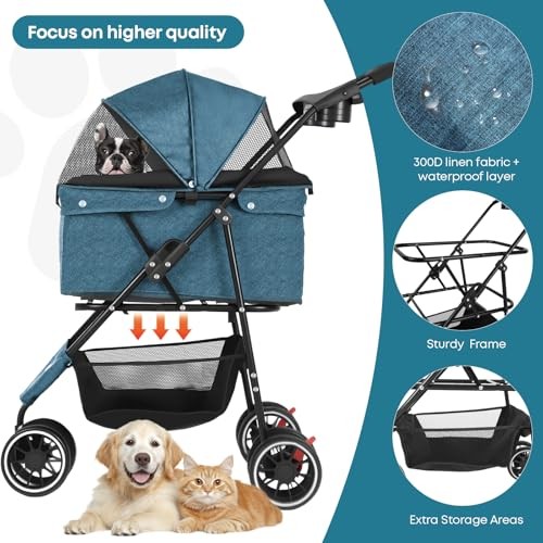 Pet Stroller,Dog Stroller for Small Medium Dogs Cats,3 Green