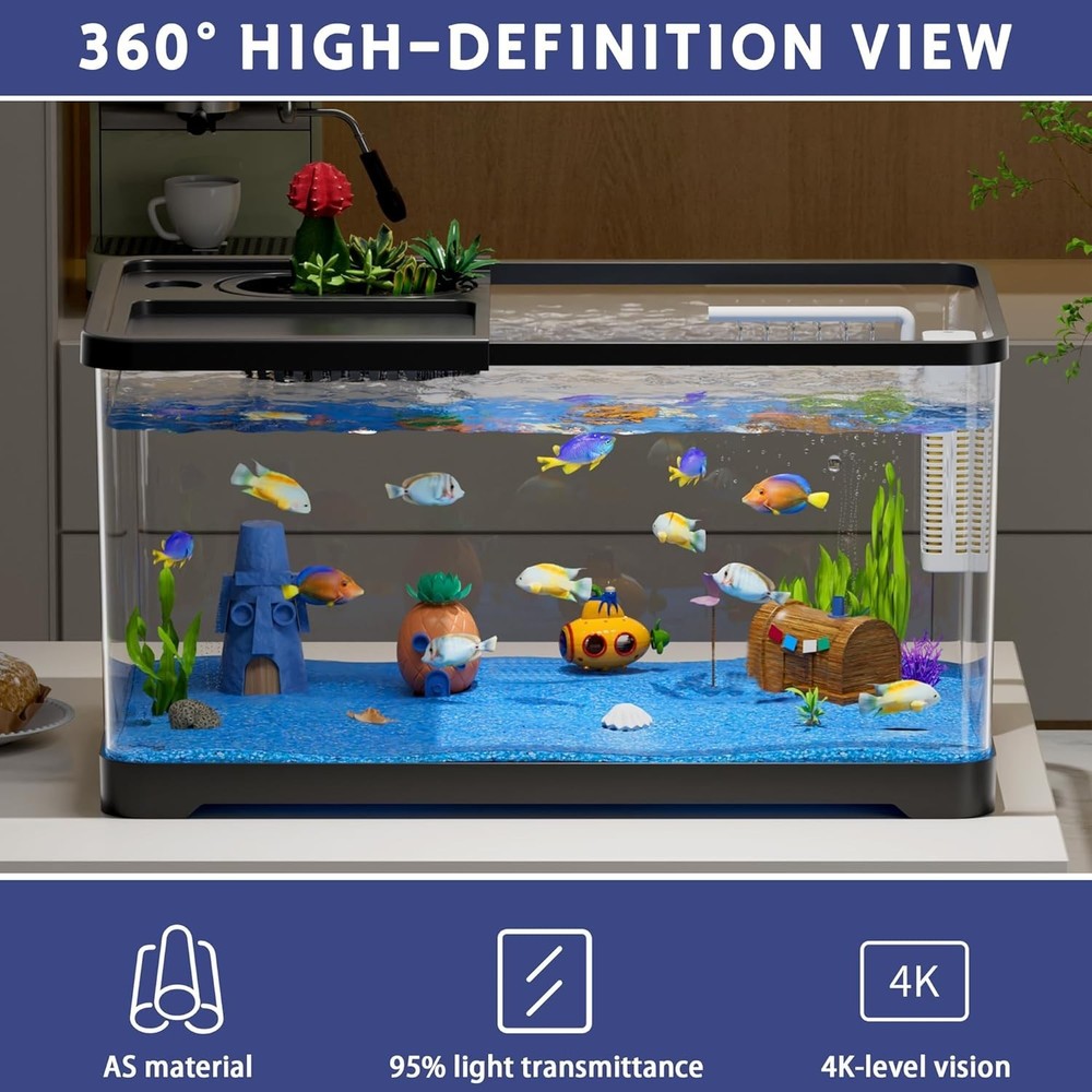Versatile Betta Fish Tank 5.3 Gallons with Hydroponic Features and Accessories