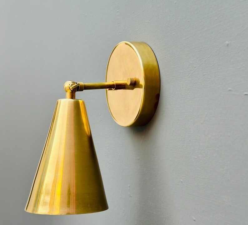 Raw Brass Cone Wall Sconce | Mid Century Modern Italian Lighting