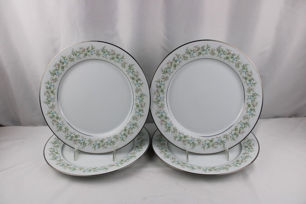 Noritake Savannah Platinum Trim Set 4 Dinner Plates A