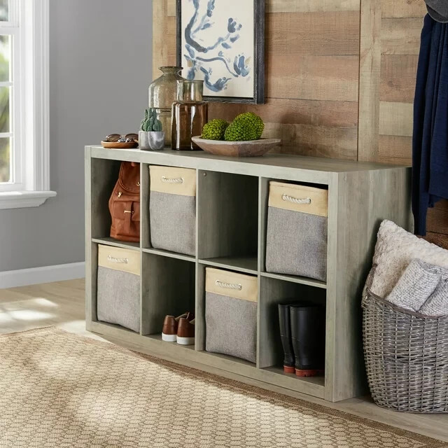 Large 8-Cube Open Storage Organizer Shelves Bookcase, Easy Assembly, Rustic Gray
