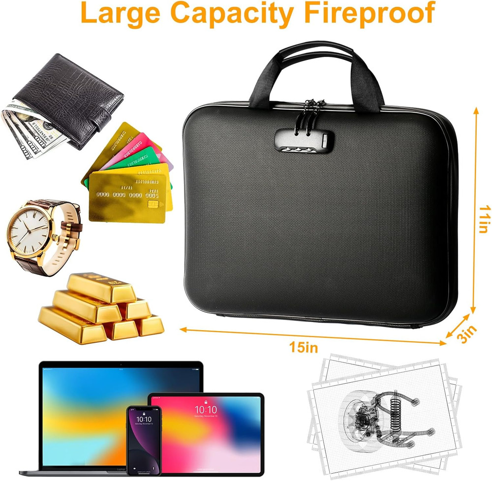 Fireproof Document Box with Lock, Portable Hard-Shell Case Fireproof File Box F