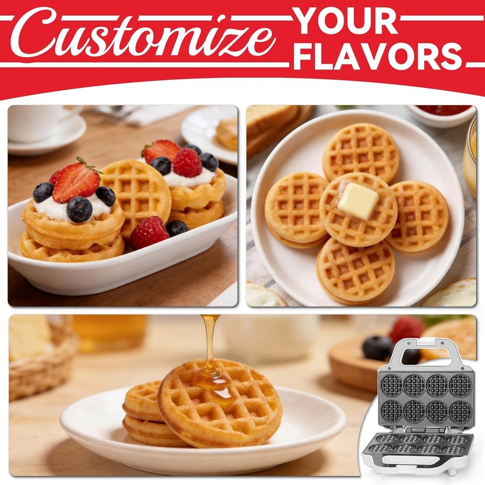 Mini Waffle Maker Machine, Tiny Waffle Bites Iron for Kids, Bake 8 x 2'' Tiny...
