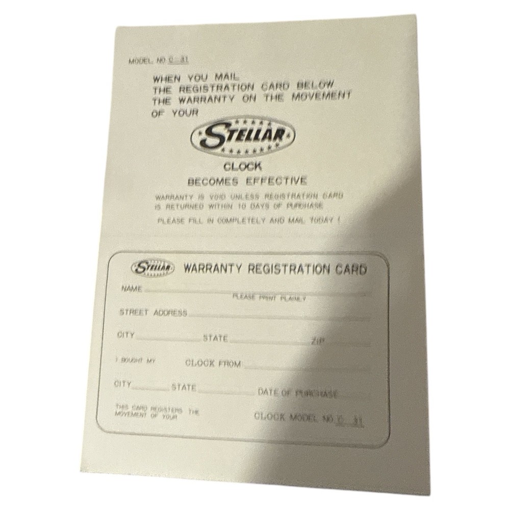 Stellar 30 day wind chime wall clock instruction manual Model 03-31
