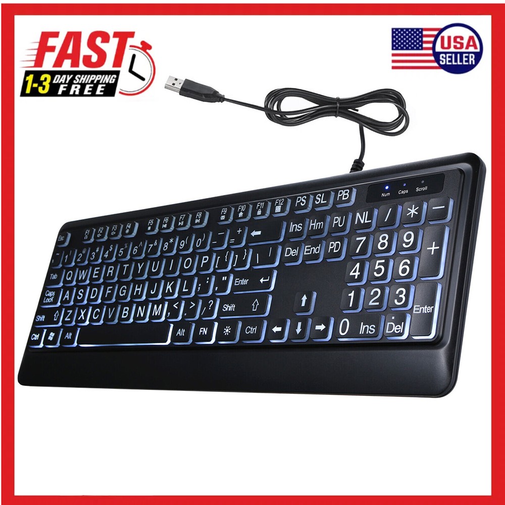 USB Interface Large Print Backlit Wired Keyboard USB Wired Lighted Keyboard Q4N8