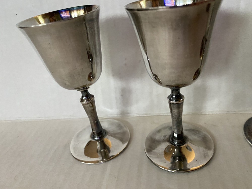 4 Small Italian Silver Plated 4” Wine Goblets de Uberti Barware