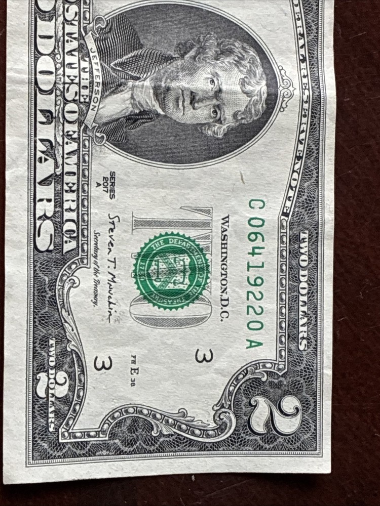 $2 Bill 2017 A, Misaligned Front Error C06419220A