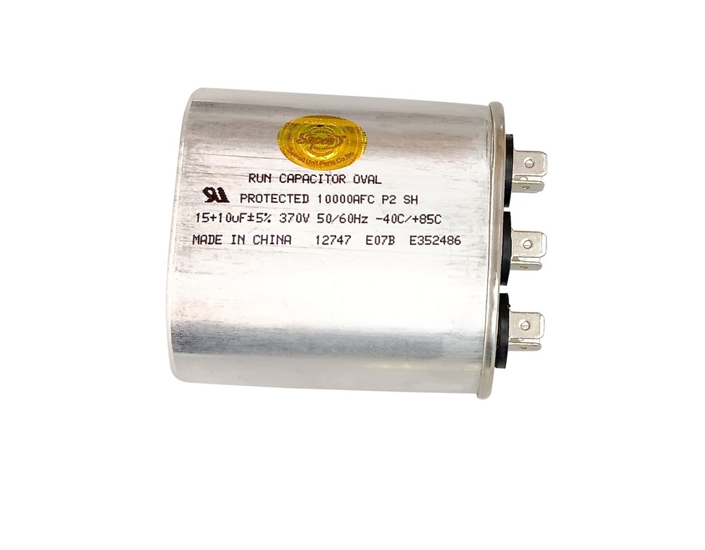 CD15+10X370, Dual Run Capacitor Oval 15 + 10 Mfd 370 Volt
