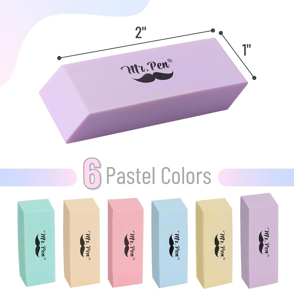 Mr Pen 24 Pack Pastel Pencil Erasers Large School Pack