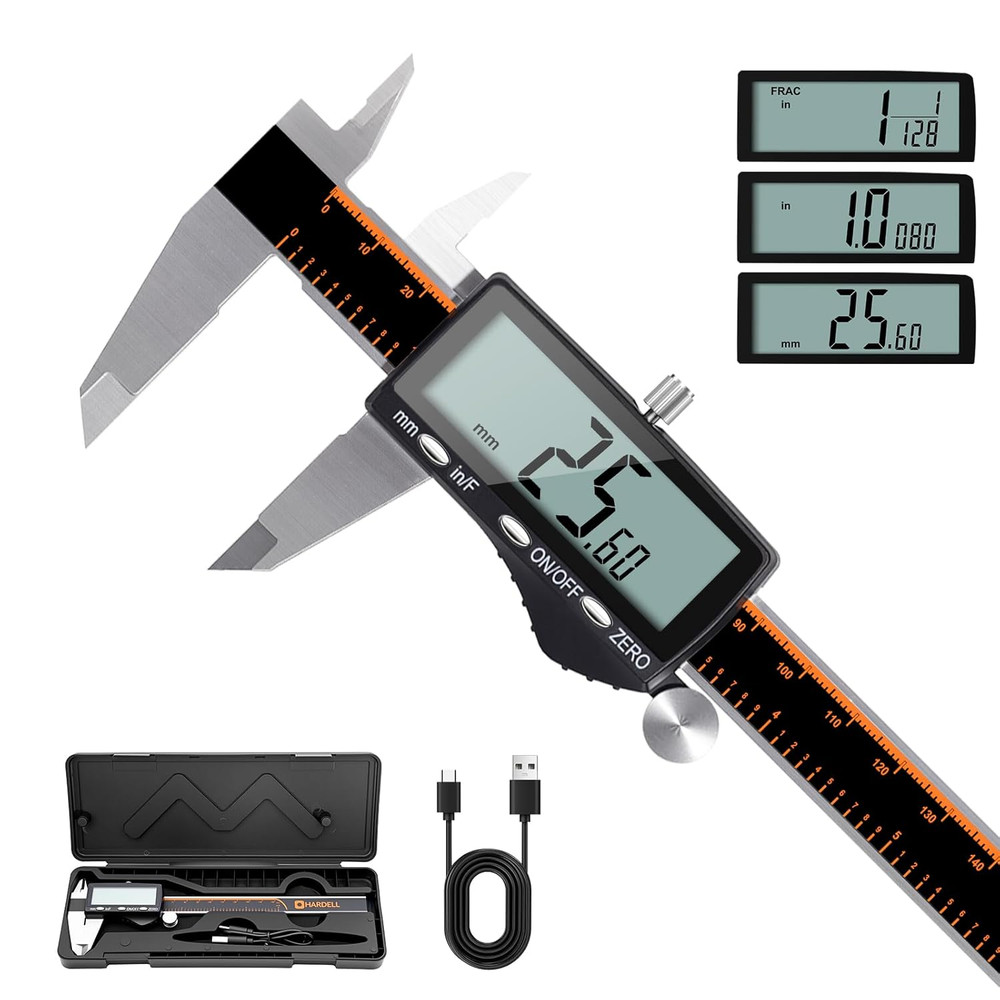 Digital Caliper, Rechargeable Calipers with Large LCD Screen, Stainless Steel Ca
