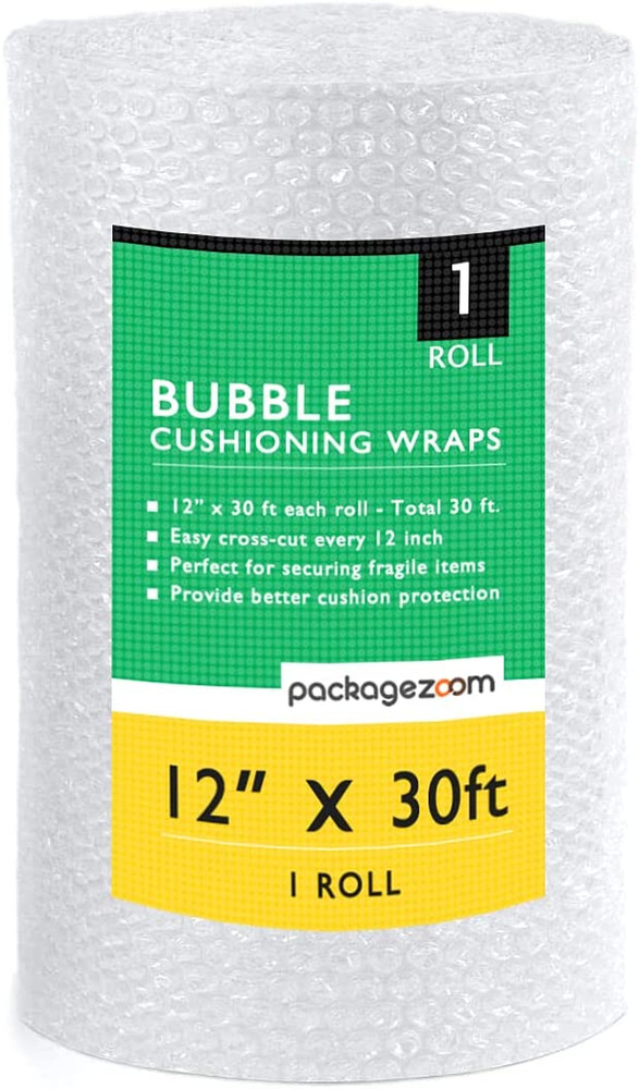 12 Inch X 30 Ft Bubble Cushioning Wrap, Perforated Every 12" Protective Packing