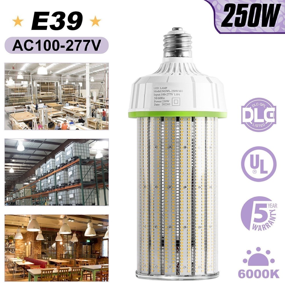 250W LED Corn Light Bulb Warehouse Garage Industrial High Bay Fixture 37,500Lm