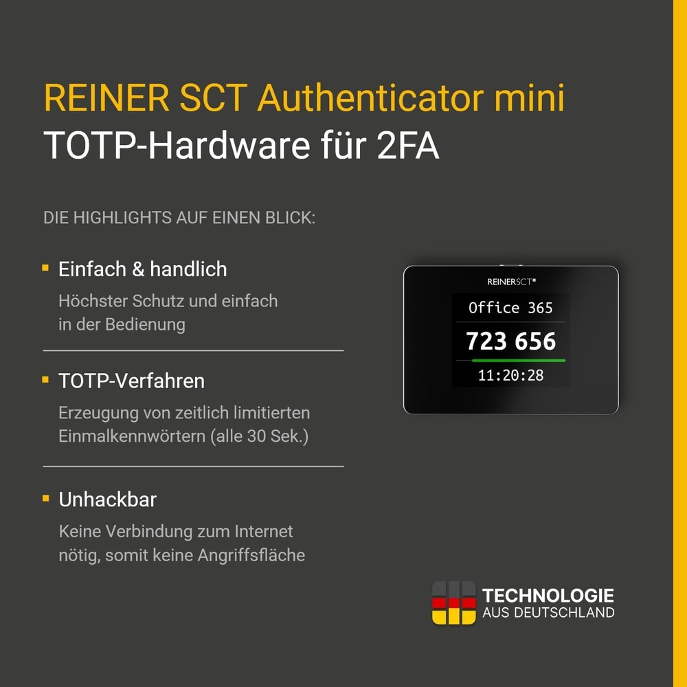 REINER SCT Authenticator Mini - Hardware for Two-Factor Authentication TOTP Ge