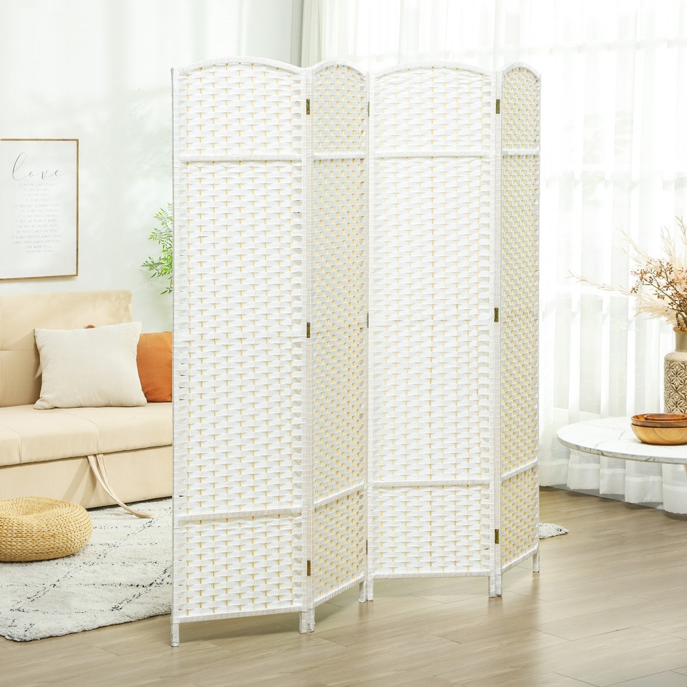 4 Panel Folding Privacy Screen, Freestanding Wall Partition for Home, White