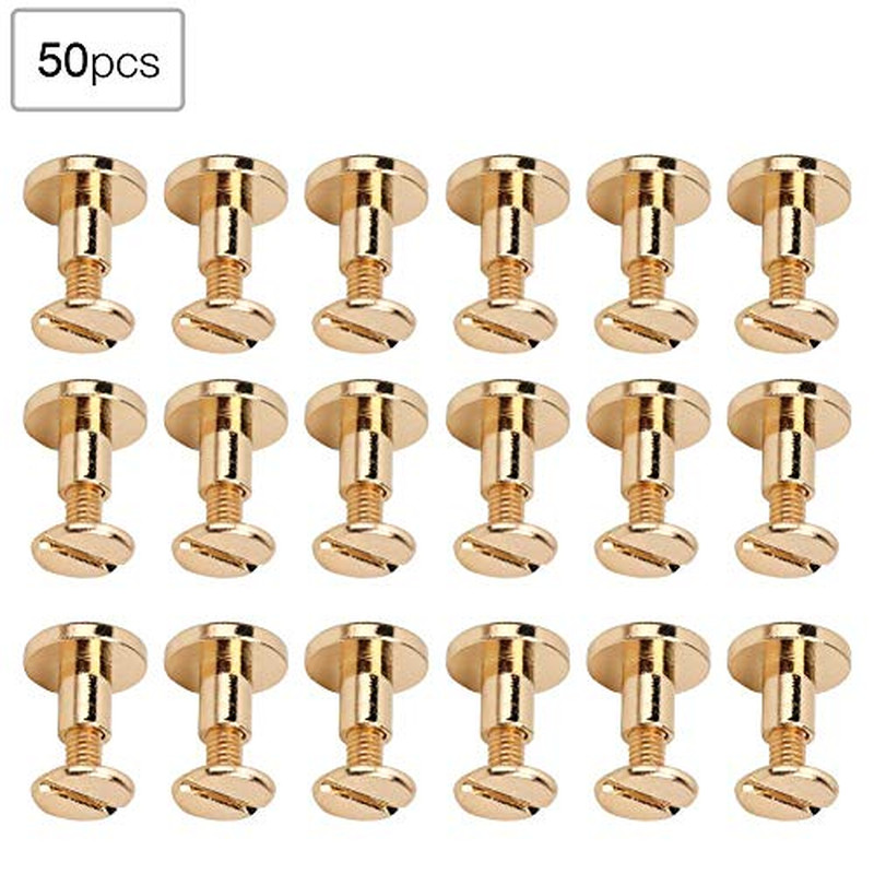 50Pcs Leather Rivets Kit, Pure Copper Flat Head Rivets, Setting Tools 8Mm (Gold)