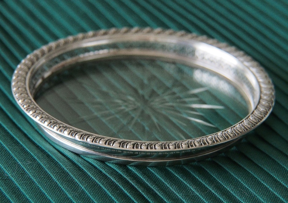 WEBSTER Vintage Sterling Silver Cut Glass Coaster