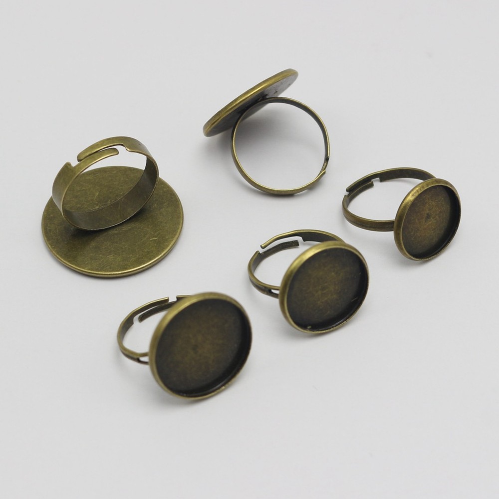 20 Bronze Adjustable Ring With Round Blank Cabochon Bezel Setting Cup 14mm-25mm