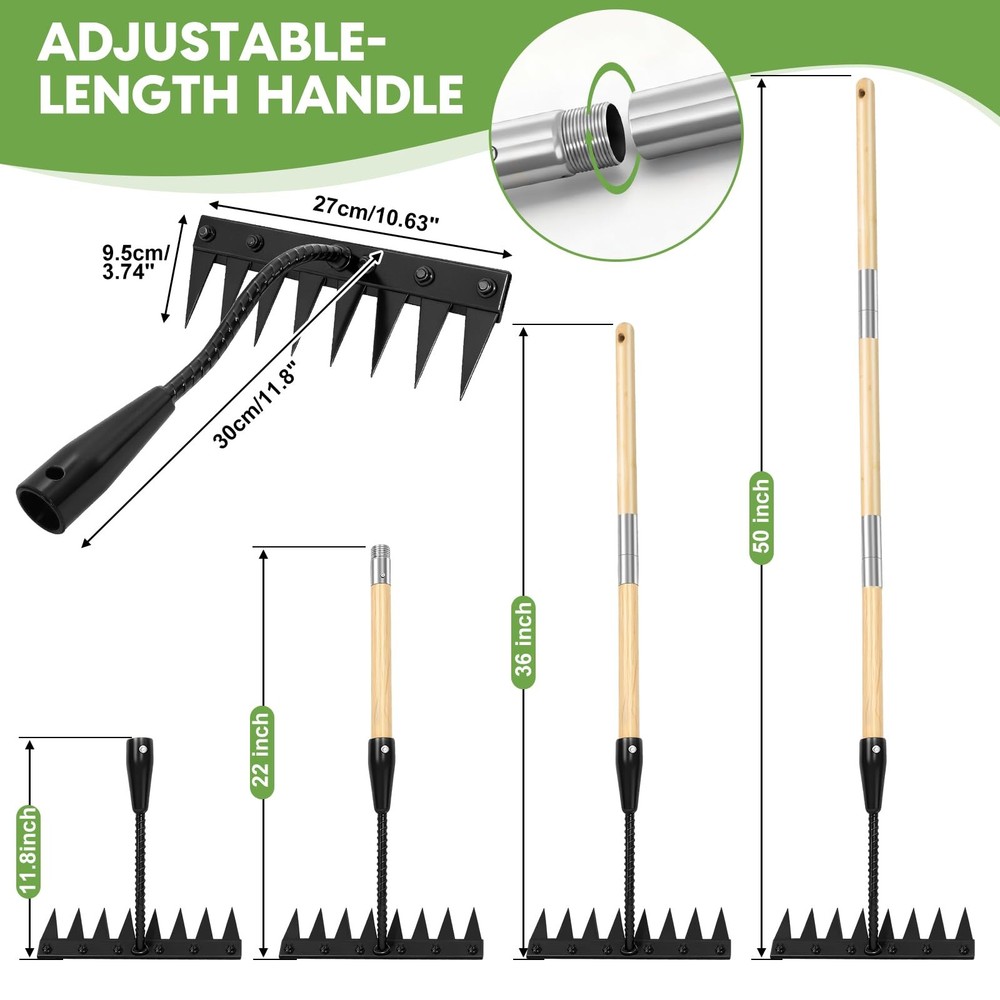 Weed Puller Tool with Long Handle - Made with Real Bamboo,8 Tines Steel Head ...