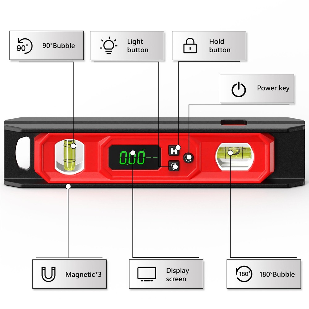 Digital Level 9Inch, Torpedo Level and Protractor with Bright LED Display, Ma...