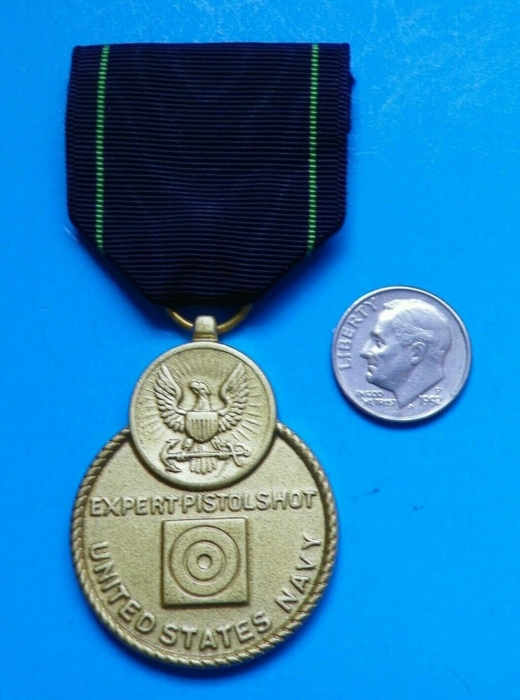 ORIGINAL U.S. NAVY EXPERT PISTOL SHOT MEDAL-MAKER MARKED