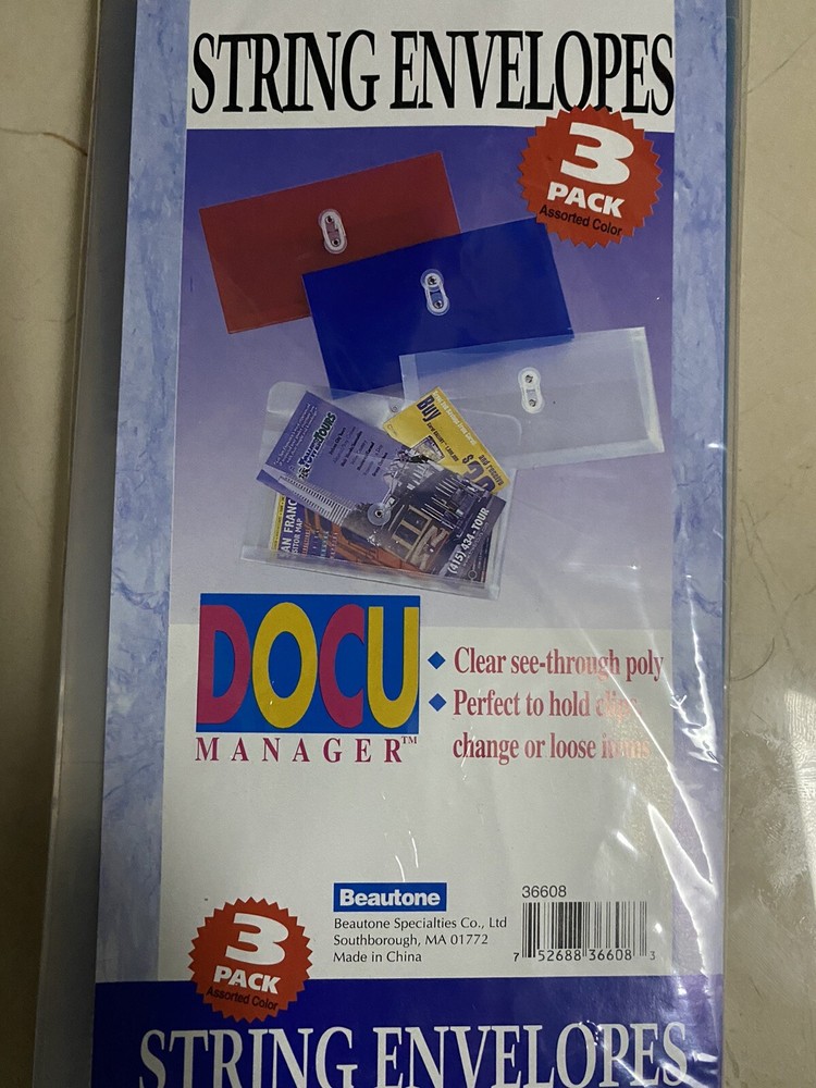 Expandable Poly String Envelopes 3-Pack (Red, Blue & Clear) New