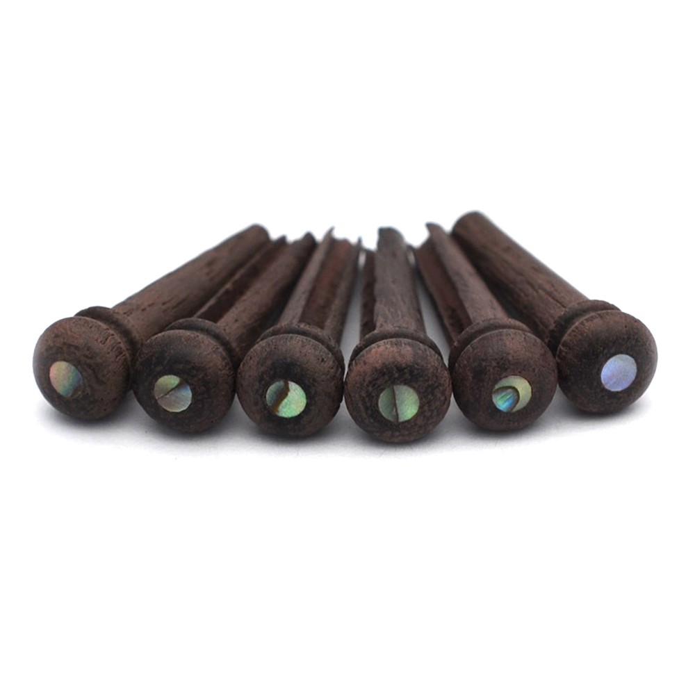6 Pack Rosewood Guitar Bridge Nails String Pins with Green Pearl Shell Dot
