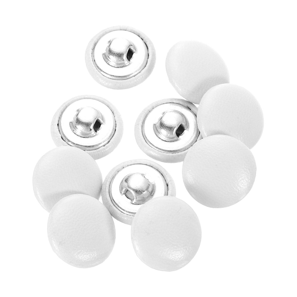 10pcs PU Leather Covered Button 15mm Aluminum Shank Round Button, White