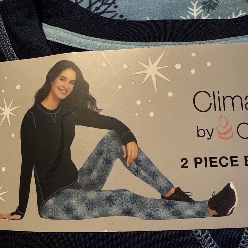 Cuddl Duds ClimateRight Base Layer Top & Legging Set BLUE 2-Piece Size M