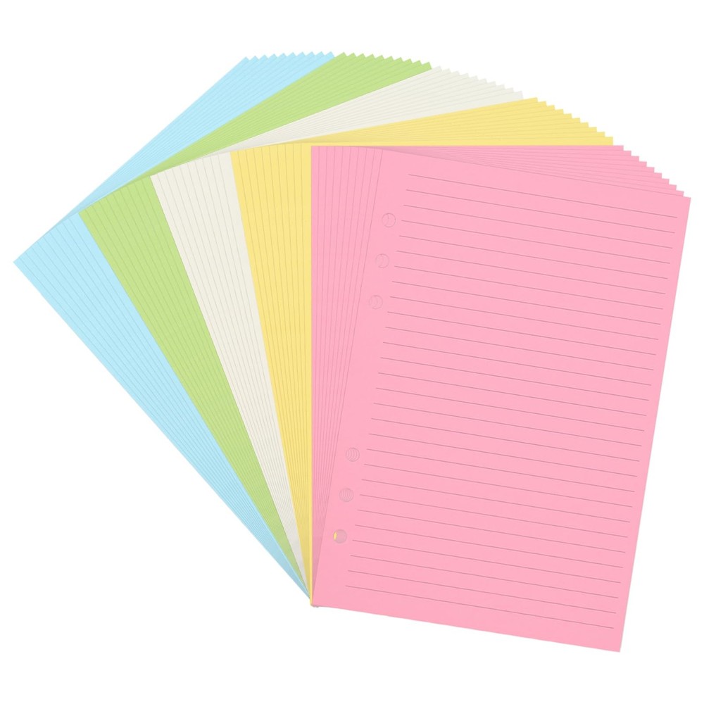 50 Sheets/100 Pages Colored Lined Paper Refill for A5 6-Ring Binder Notebook