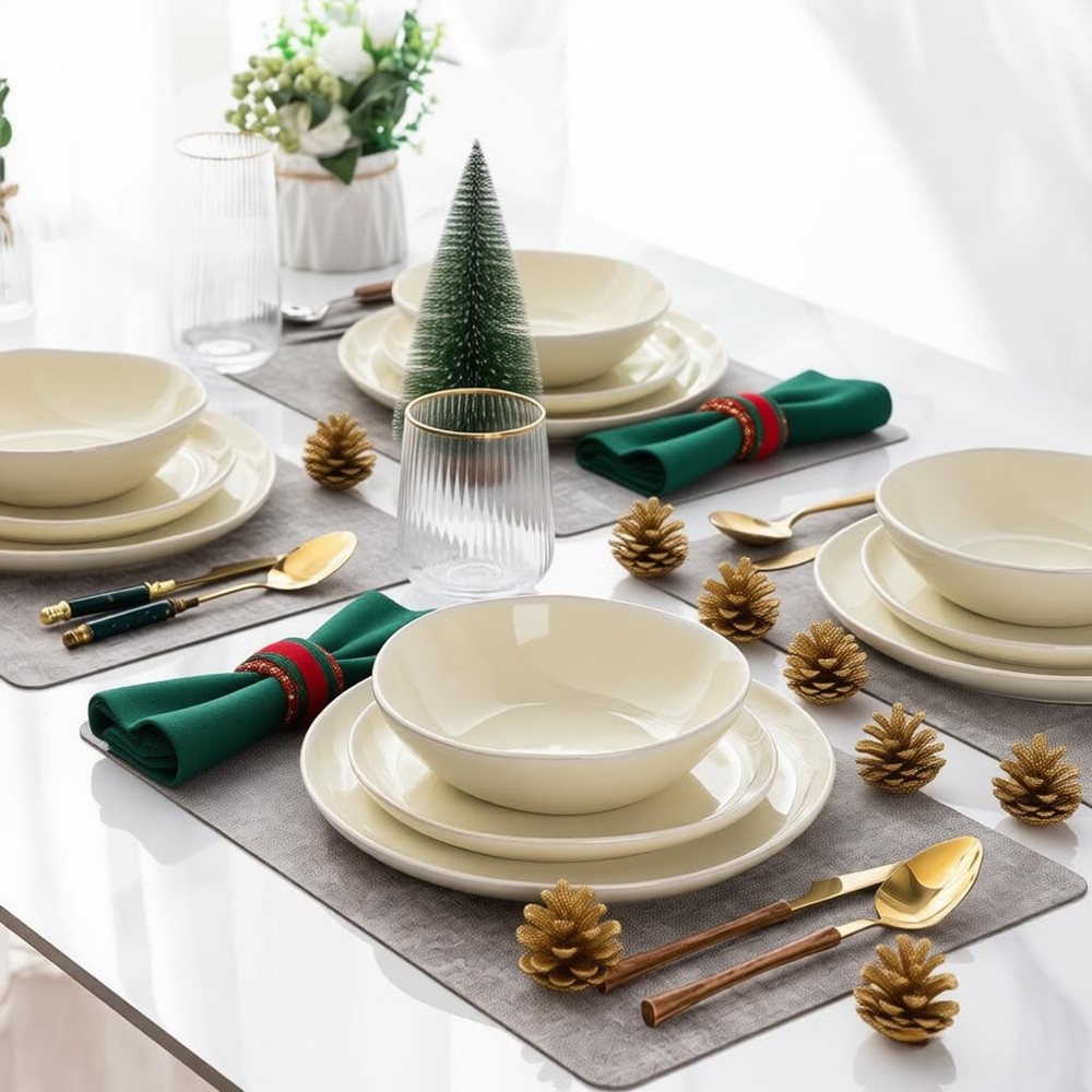 Ceramic Dinnerware Sets,Handmade Reactive Glaze Stoneware Plates and Bowls Se...
