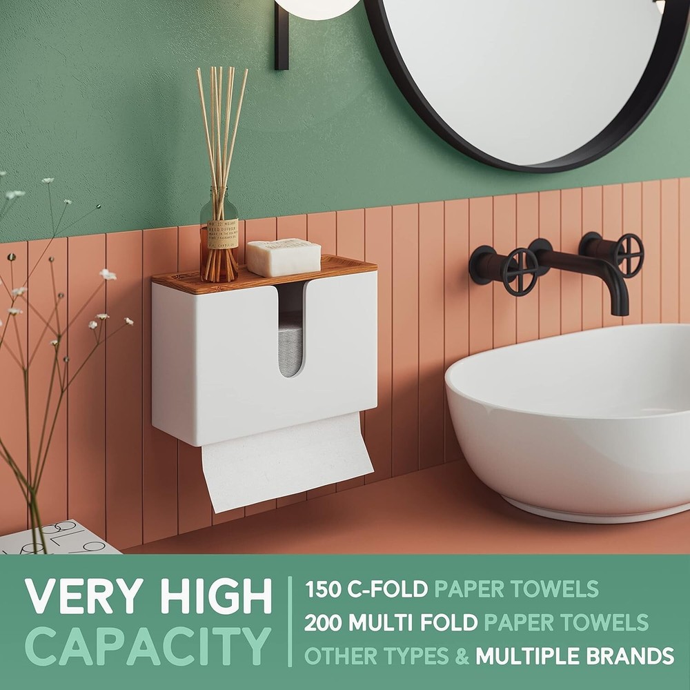 Versatile Bamboo Multi-Fold Towel Dispenser with Shelf for Bathrooms & Kitchens