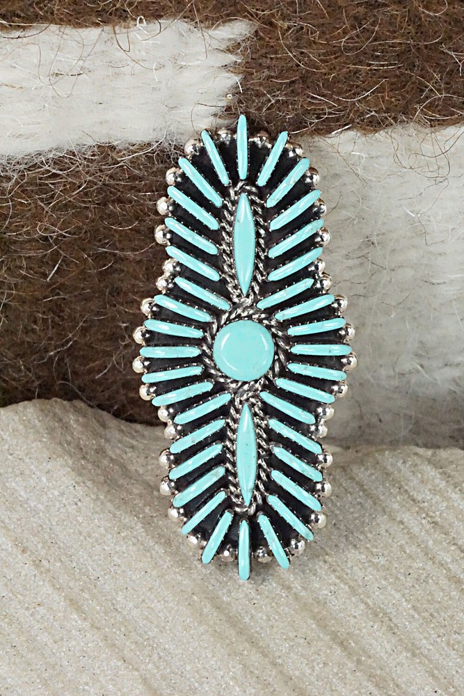 Turquoise & Sterling Silver Ring - Edmund Cooeyate - Size 7.75