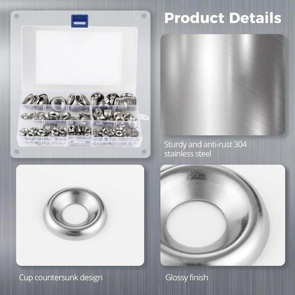 295pc/set 304 Stainless Steel Countersunk Solid Cup Washer Finishing Washers