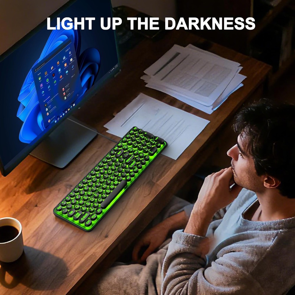 EDJO Large Print Backlit Keyboard,USB Wired Lighted Computer Keyboard with 7-...