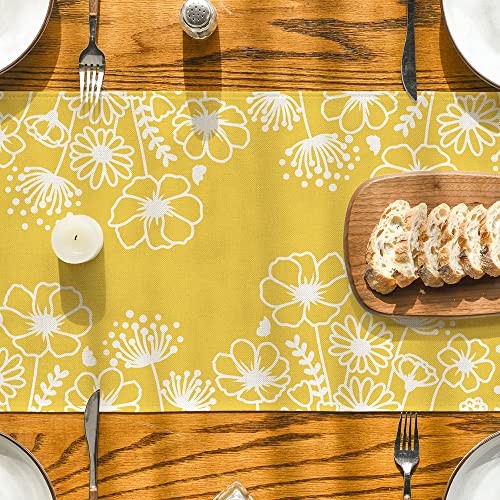 Bloom Flowers Butterfly Spring Table Runner, 13" x 72", Table Runner Yellow