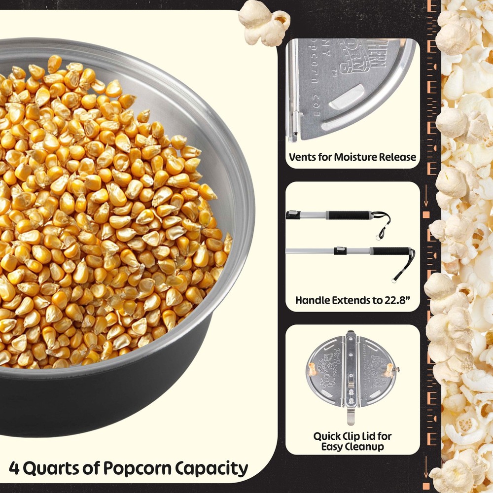 Campfire Popcorn Popper w/ Telescoping Handle - Makes 4 qts