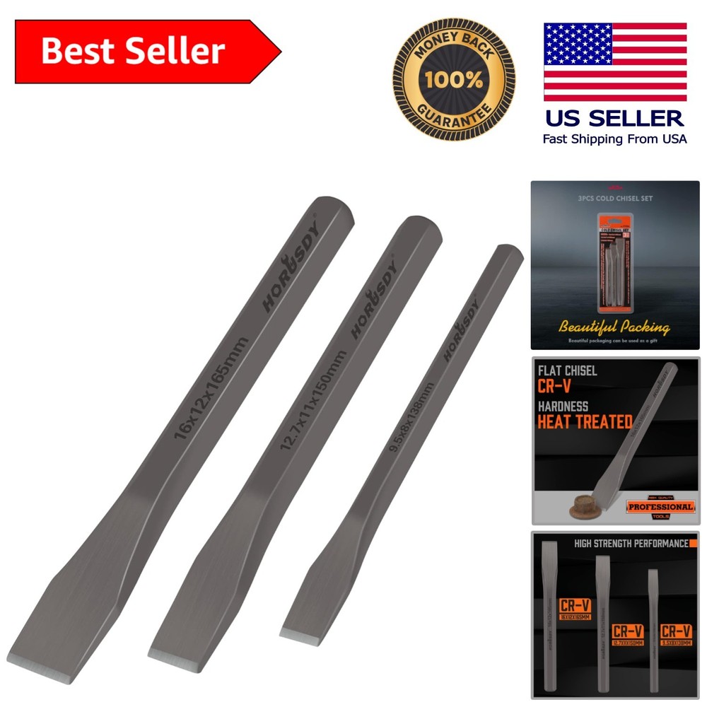 Heavy-Duty 3 Piece Cold Chisel Set - Ideal for Metalworking & Masonry Projects