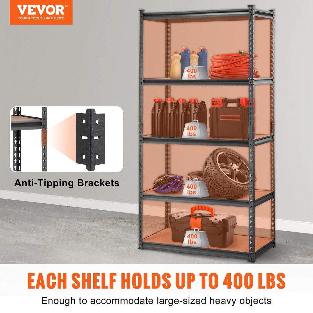 Storage Shelving Unit;5-Tier Adjustable;2000 lbs Capacity;Heavy Duty Garage Shel